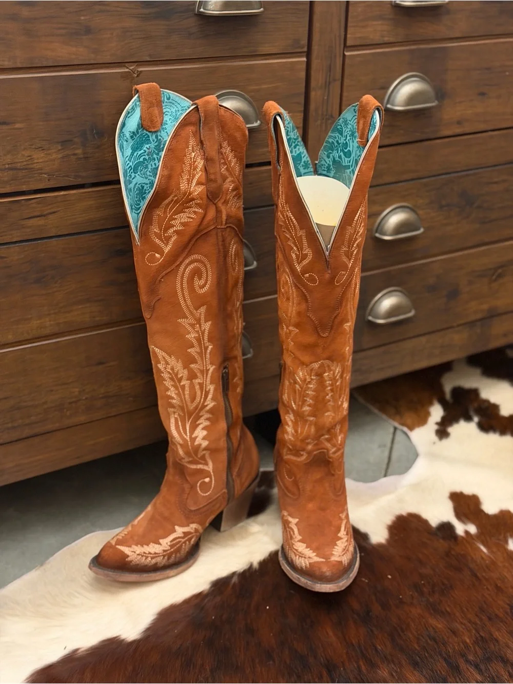 Corral Embroidered Knee High Brown Suede